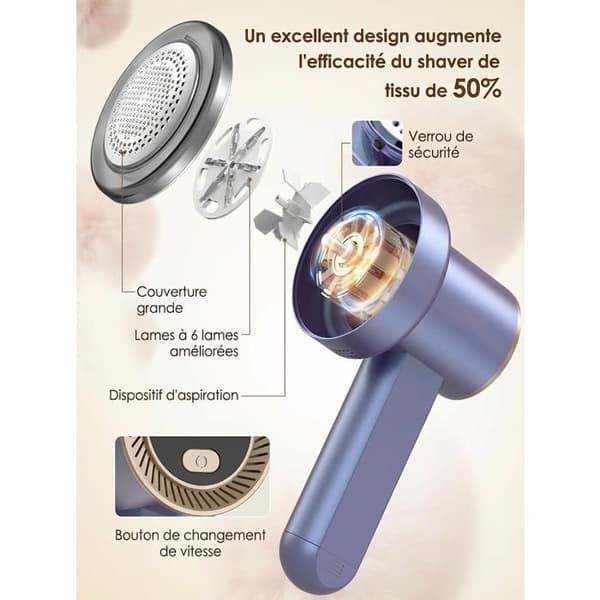 Genopladelig tekstilshaver, 3-bladet elektrisk epilator med LED digitalt display, velegnet til trøjer