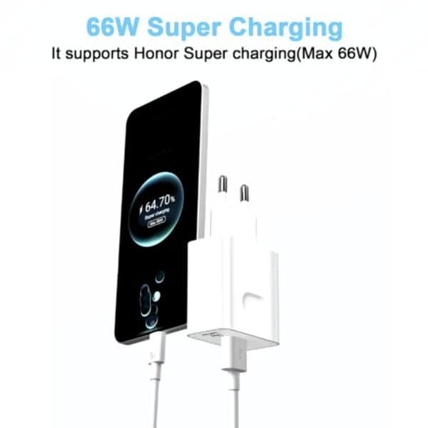 66W Supercharge Hurtigoplader til Honor 200 Lite 90 Lite Magic6 Lite, 66W Supercharge Oplader med 6A USB C Kabel 1m til Honor Magic6 6Pro Magic7 Lite