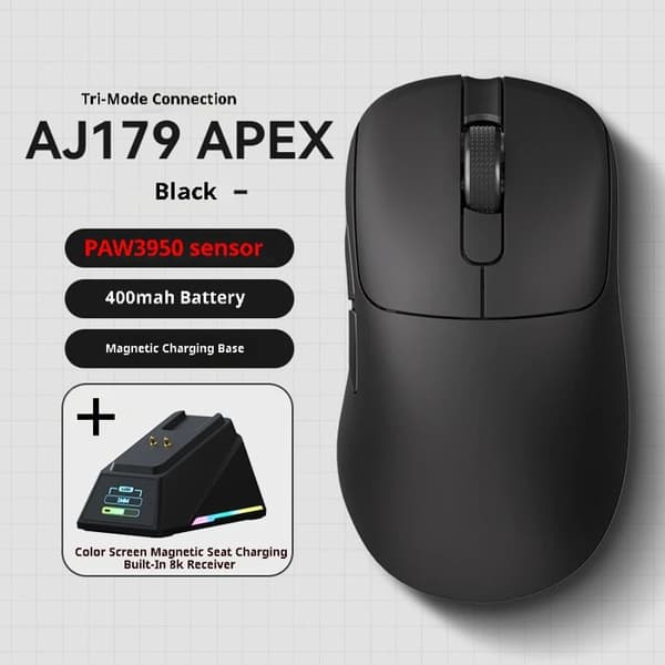 PAW3395 Trådløs Bluetooth Gamingmus, Trippelmodus, Lettvekt, Svart