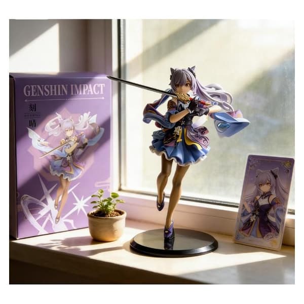 Keqing PVC-figur med svärd (bas ingår) – Perfekt samlarobjekt – Skrivbordsdekoration och present