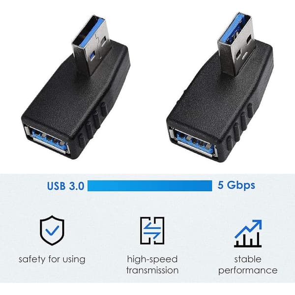 USB 3.0 -sovittimet [2 kpl:n sarja], 90 asteen oikean kulman uros-naaras USB 3.0 -sovitin