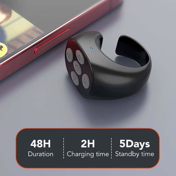 Bluetooth trådløs fjernbetjeningsring-scroller, ring-scroller til iPhone, tablets, kamera (sort)