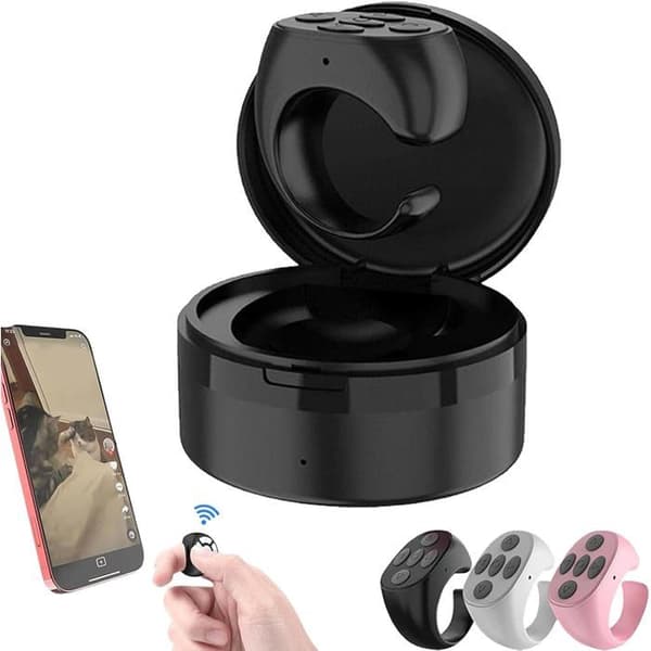 Bluetooth trådløs fjernbetjeningsring-scroller, ring-scroller til iPhone, tablets, kamera (sort)