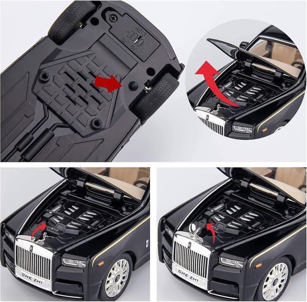 1/24 Rolls-Royce Phantom Modelbil Zinklegering Træk Tilbage Legetøjsbil med Lyd og Lys til Børn Drenge Pige Gave (Sort) St-001 (FMY)-Perfet
