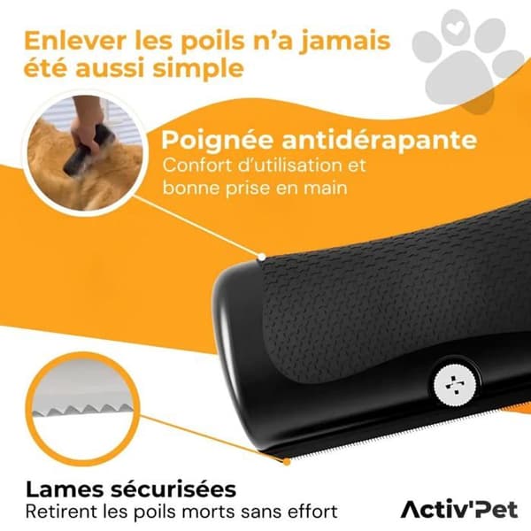 Sublim'Poils Activ'Pet Børste, Kæledyrskam, specielt designet til hunde, velegnet til langt hår og