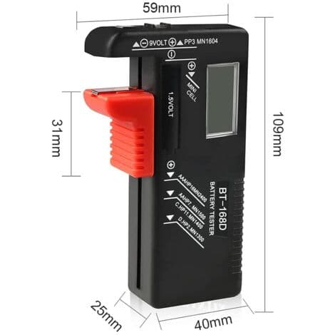 Digital batteritester, universal batteritester, batteritester, til AA, AAA, C, D, PP3, 9V, 1.5V, knapcellebatterier - Fungerer uden batterier