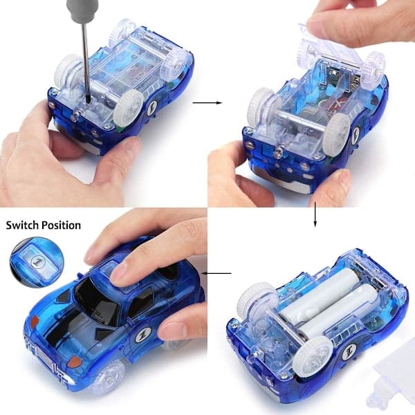 4-pack leksaksbilar med 5 LED-lampor F\u00f6rpackning 2