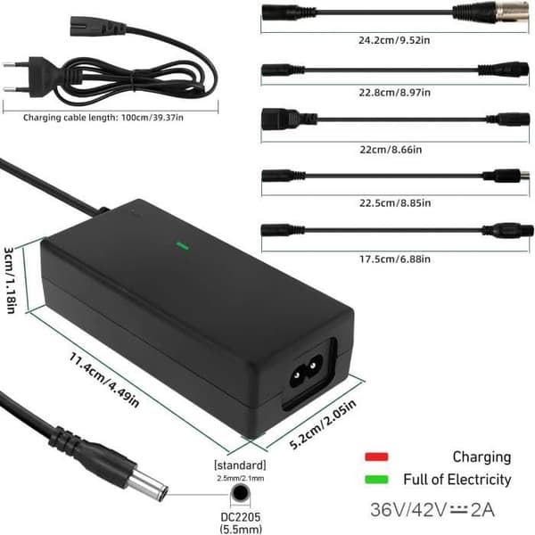 Elektrisk sparkesykkel-lader, 42V/36V 2A Hoverboard-lader, Universell batterilader med 6 kontakter for M365 E-sparkesykkel