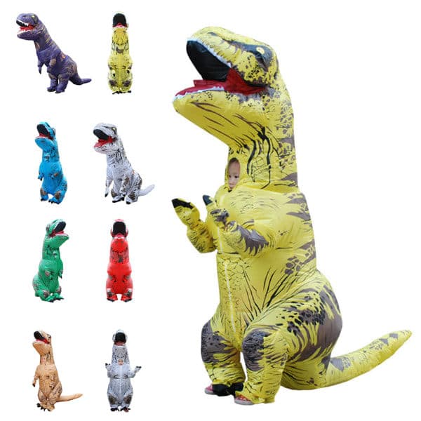 Oppblåsbart dinosaurkostyme Cosplay Maskerade Halloween Barn kids rode