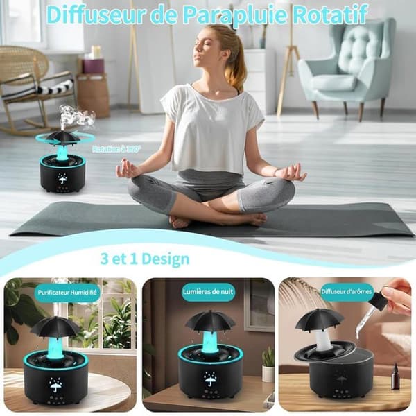 Paraplyluftfukter, 7 farger aromaterapi diffuser 300ML stor kapasitet luftfukter med fjernkontroll (svart)