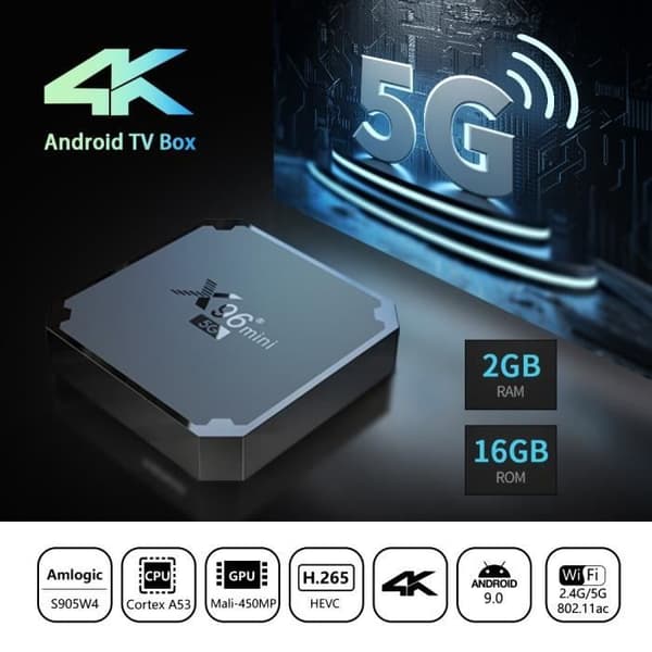 SUNNZO NY Smart TV-boks Android 9.0 X96mini 5G S905W4 Quad Core 2GB 16GB Multimediedekoder