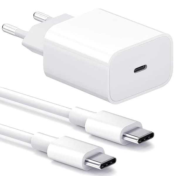 Lader - 20W USB-C Hurtiglader - Adapter + 2-meters Datakabel (Hvit, 2-pakning) 2-pakning 2-Pack USB-C