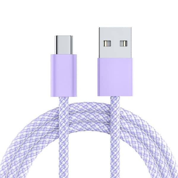 Flätad datakabel Typ-C - Lämplig för iPhone Samsung Snabbladdning USB-laddningskabel Lila 2M