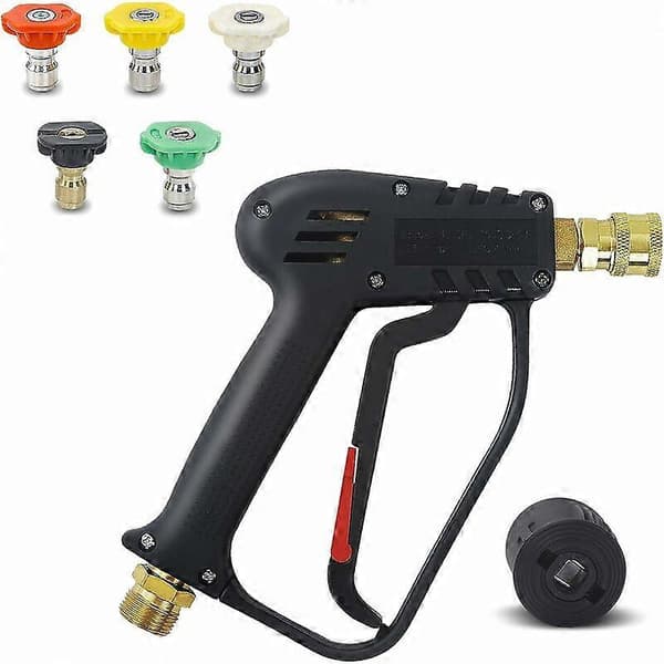 DWW højtryksrenserpistol, 4000 PSI, M22 (14 mm) interface og Karcher quick-connect interface med 5 vanddyse-tilbehør til vask
