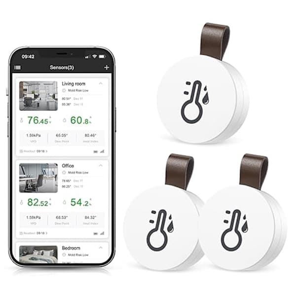 Bluetooth termometer og hygrometer med datalagring / Trådløst termometer og hygrometer med app og datavisning 3-st