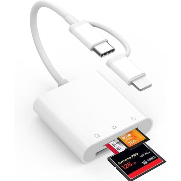 Compact Flash SD-kortlæser, 3-i-1 USB-C Lightning til SD/SD/CF, SD-kortadapter