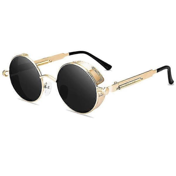 Vintage Polariserede Steampunk Runde Solbriller til Mænd, Stilfuld Db Gold Frame Grey Lenses