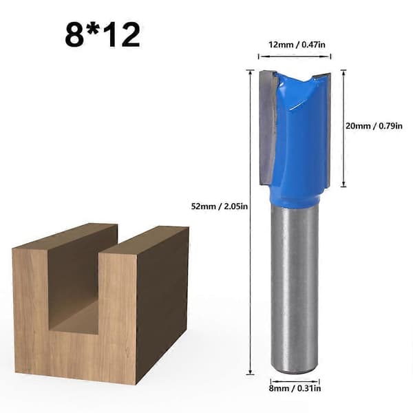 Sett med 7 rette dobbeltfløyte trebits i YG8-legering, 8 mm