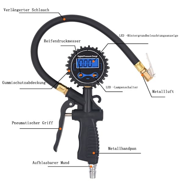 Digital däckpump Däcktrycksmätare med LCD-skärm Lufttrycksmätare Däcktrycksmätare Tryckluft Hög precision