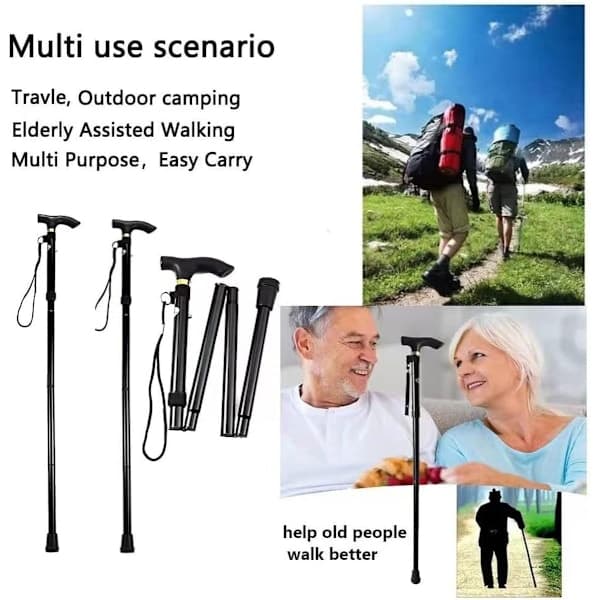 Højkvalitets stok - justerbar og foldbar - 85-95 cm - sort