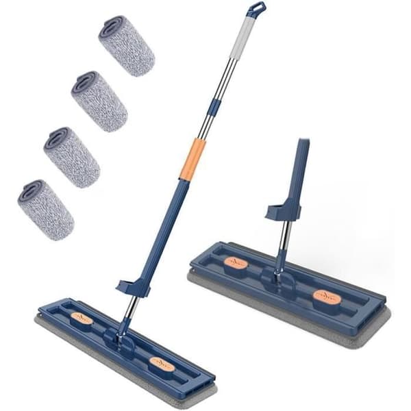 Stor flatmopp, mopp med vrifunksjon, mikrofiber flatmopp, 360° roterende absorberende mopp med 4