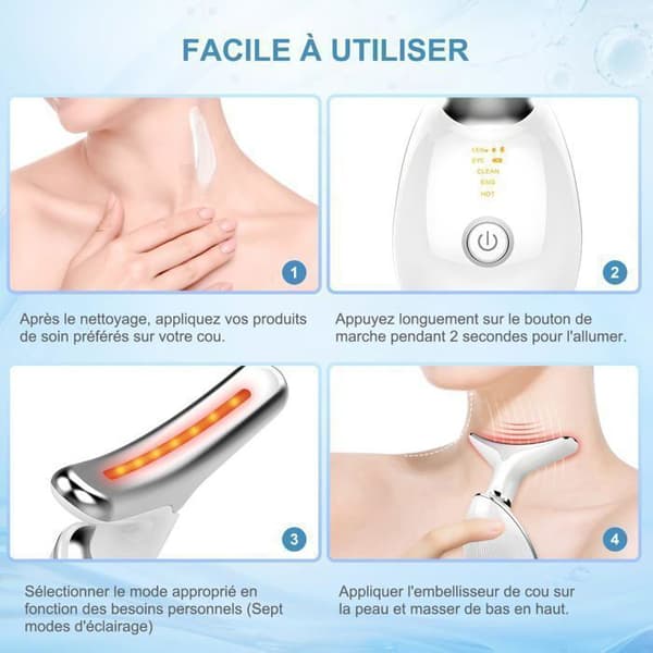 ALFOYU ryppyjä ehkäisevä kasvohoitolaite - Sähköinen Gua Sha - 7 LED-väriä - 3 hierontatilaa - 45°C