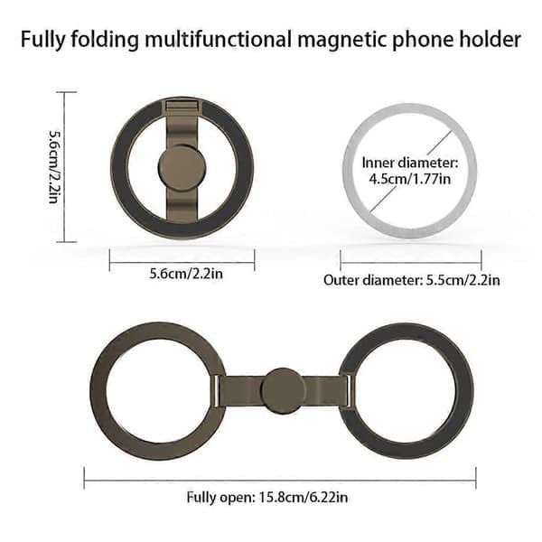 MagSafe-kompatibel magnetisk telefonringgrep, sammenleggbar dobbeltsidig anti-dråpe fingerholder, grå