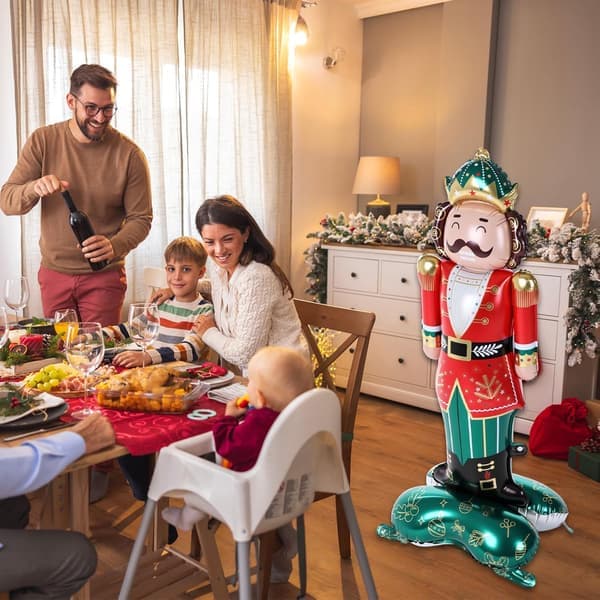 Kæmpe stående nøddeknækker folieballoner med base - Julepynt til julefester