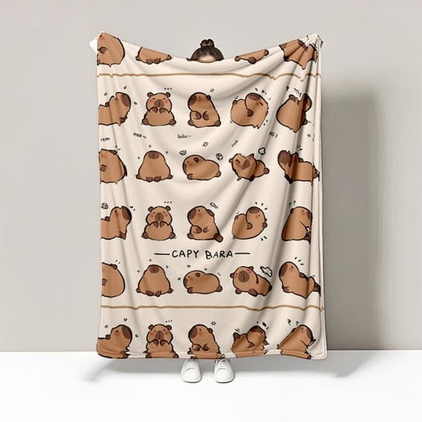 Capybara Flonel Fleece Tæpper, Bløde Fluffy Tæpper, Børnesofasengtæppe, 130*150CM, Stil A2