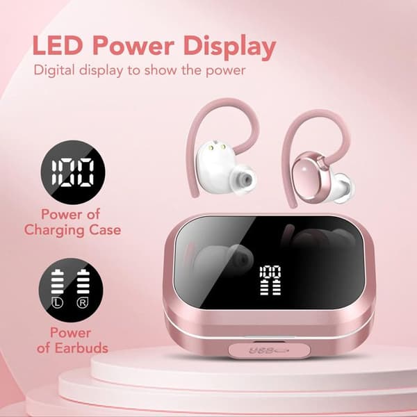 Q25 TWS Sport Bluetooth-øretelefoner, digitalt display, støjreduktion, smart Bluetooth, rosaguld