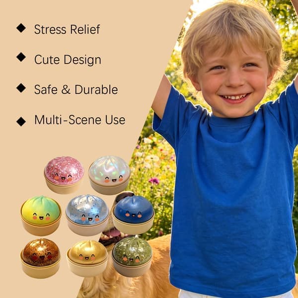 Jumbo Glitter Regnbåge Dumpling Stressavlastande Sensorisk Leksak med Ångkokare, Långsamt Stigande Dekompression Dumplings för Vuxna och Barn light blue