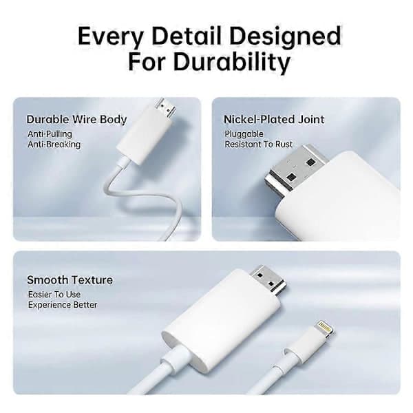 Lightning til HDMI-kabel for iPhone iPad 1080P HD skjermspeilingsadapter støtter iOS 11.0+