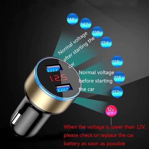 Billaddare - 3.1A - Dubbla USB - LCD-skärm - 12V/24V