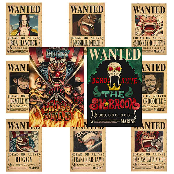 10 st affischer One Piece Wanted Poster Luffy Papper dekor 10 st/set