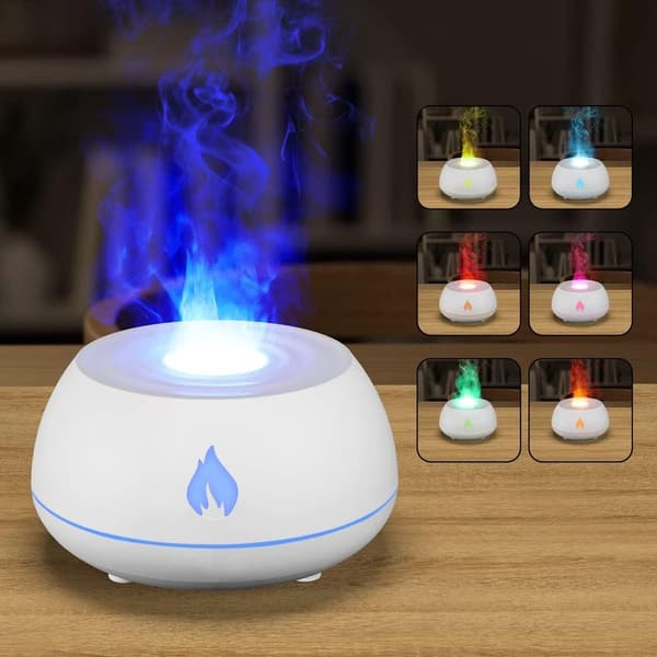 130 ml æterisk oliediffuser med flammeeffekt – 25 dB lydløs luftfugter – Automatisk slukning, når vandet løber tør – Til spa-/yogarum