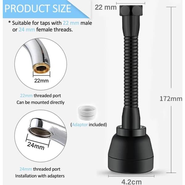 360° svingbar kranstråle med adapter – 3 strømningsmoduser – Vannbesparende – Enkel installasjon – Massiv messing