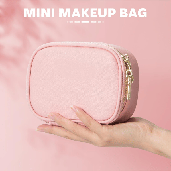 Mini makeuptaske med 3-mode LED-spejl - Bærbar justerbar lysstyrke kosmetikarrangør til polfest, arbejde og touch-ups Pink