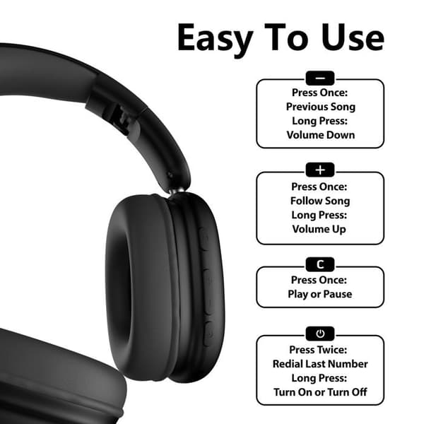 Disse sorte, over-ear trådløse Bluetooth-hovedtelefoner tilbyder dyb, rammeløs bas.
