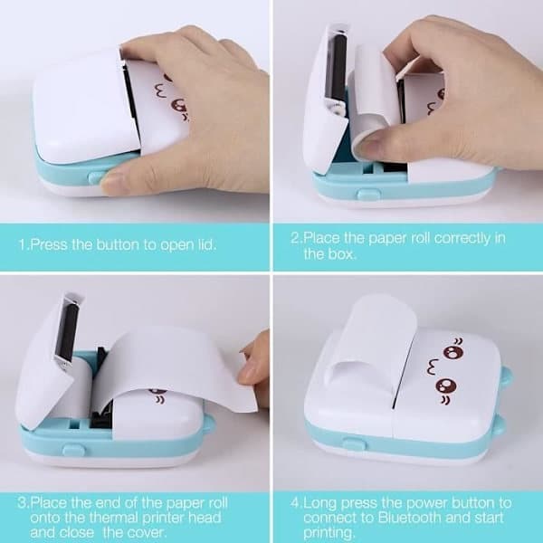 Fotoprinter, bærbar termisk printer, mini Bluetooth lomme-printer med 13 ruller termisk papir