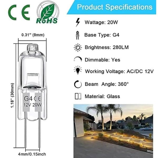 20-pak G4 Halogenpærer 20W 12V - Varm Hvid