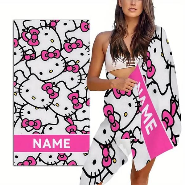 Hello Kitty badehåndklæde - 70 x 160 cm regnbue polyester campinghåndklæde til piger og børn, hurtigtørrende, ultraabsorberende