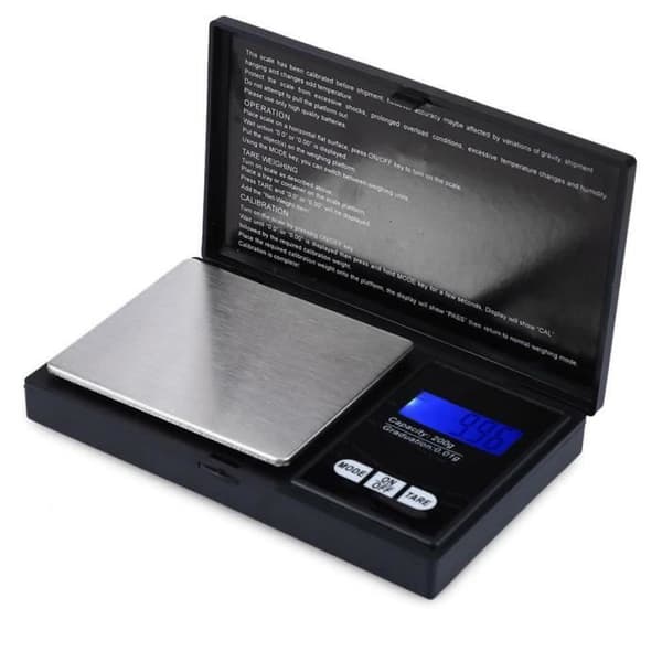 Precisionsfickvåg - 200g - Bakgrundsbelyst LCD - Tarafunktion - Svart