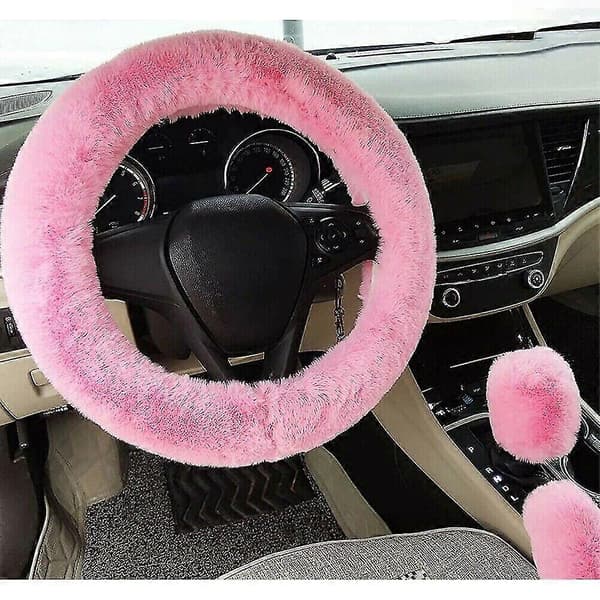 Päls Fluffig Tjock Bil Ratt Plyschskydd/mjuk Ull Vinter. (rosa) (3st)