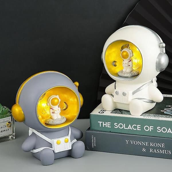 Sød astronaut sparegris LED-lampe, dekorativ natlampe til børneværelset, ideel gave, 1 stk, grå