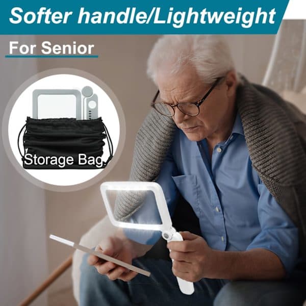 Genopladelig lup med LED-lys til læsning, 5X stor sidelup til ældre, synshandicappede, foldbar håndholdt rektangulær Grey