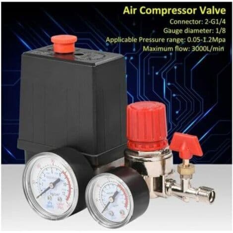 Luftkompressor trykventilafbryder – Trykområde 0,05-1,2 MPa – Flowhastighed 3000 L/min – Tilslutning 2-G1/4