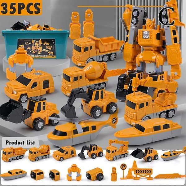 Magnetisk transformerende ingeniør lastebil monteringsleker - WELLNGS 35 piece set