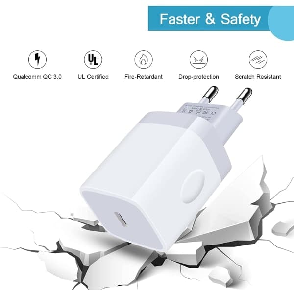 2 st iPhone snabbladdare USB-C strömadapter 20W + kabel vit