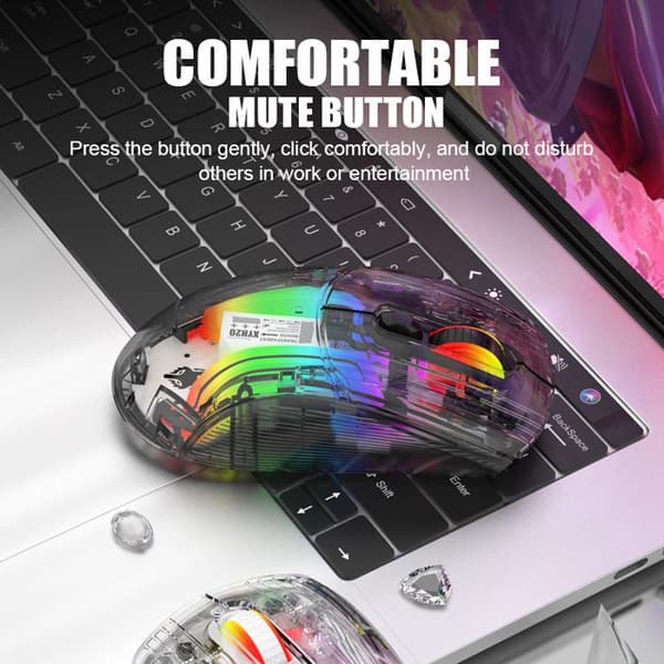 X2 RGB Transparent Trippel Läge Bluetooth Trådlös Tyst Spelmus, Vit