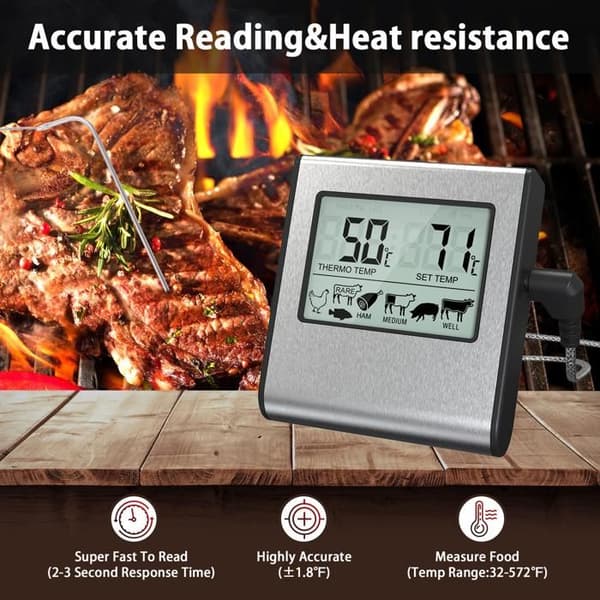 TP16 Digital Kötttermometer - Stor LCD-skärm - Lämplig för ugnar och kök - Inbyggd timer och temperatursensor